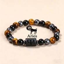 1 pièce Bracelet élastique en pierre naturelle 12 signes du zodiaque 8mm/0,315in, Œil de tigre + Hématite Design unique, Symbolisant la bonne chance, Améliorant l'énergie, Attirant la richesse, Bracelet porte-bonheur, Bracelet de couple, Unisexe, Cadeau spirituel parfait pour les vacances - Multicolore - Voir 18