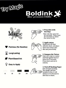 Boldink 2片装蝴蝶牛仔纹理临时纹身贴纸，防水，可持续1-2周，植物配方，温和亲肤，日常佩戴的理想身体装饰，中式风格，男女皆宜的礼物，必备单品 - 黑色 - 查看 4
