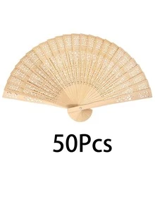 10/20/30/40/50把復古手持折疊紙扇，便攜竹扇－夏季涼爽時尚配件，適合派對與活動 - 杏色 - 查看 8