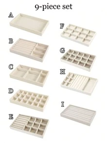 9pcs/1pc Velvet Jewelry Tray Large Capacity Jewelry Storage Box Accessory Tray Multi-Functional Storage Box With Independent Compartments, Stackable Jewelry Display Rack, Suitable For Earrings, Necklaces, Bracelets, Rings, Hair Clips, Hairbands, Etc. Valentine's Day/Back To School Season - Beige - View 20