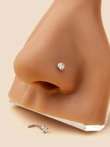 2pcs/1pc Minimalist Geometric Round Zirconia Stainless Steel Nose Ring Nose Stud Party Gift For Women, Please Note There Are Also Single - Silver - View 8