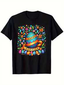 Huevos coloridos rodeados de flores brillantes simbolizan alegría renovación y esperanza en una celebración festiva de la vida camiseta de mujer casual cómoda ideal para temporada alegre - Negro - Ver 1