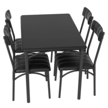 Metal And Wood Rectangular Table With 4 Upholstered Chairs,5 Piece Dining Table Set - Cement Ash - View 6