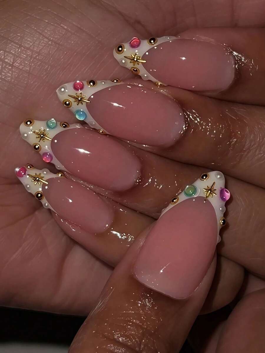 24 piezas de uñas postizas francesas blancas de longitud media
