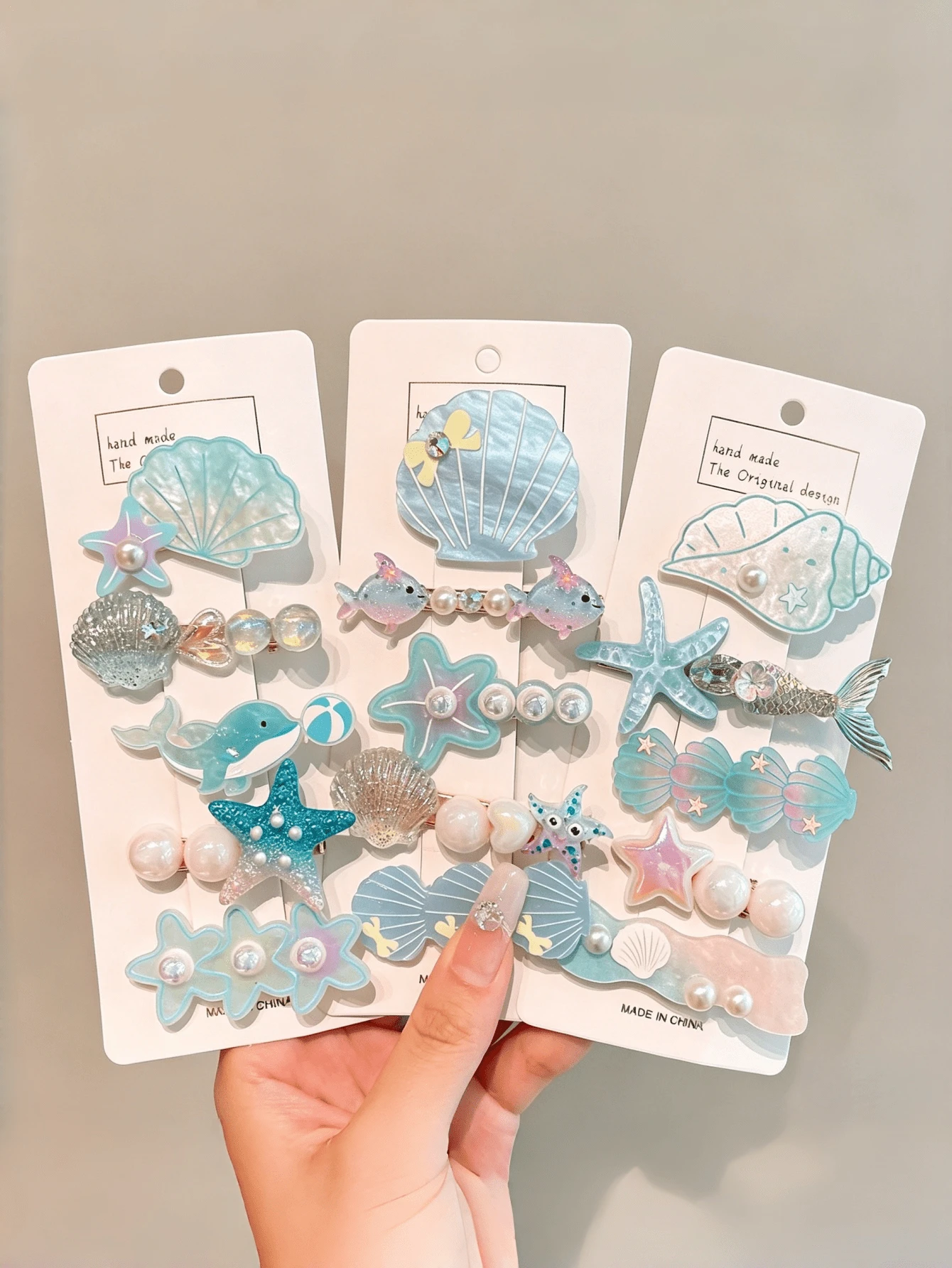 5pcs/Set Juego de pinzas para el cabello con tema oceánico, pinzas para el cabello de mujer con concha azul, estrella de mar, cola de sirena, accesorios para el cabello decorados con perlas lindos adecuados para vacaciones en la playa, pasadores para el cabello - Multicolor - Ver 1
