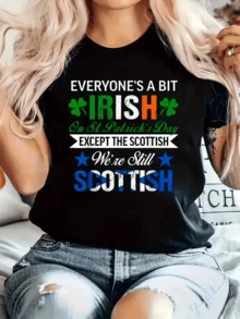 Símbolos verdes naranjas y azules que celebran con humor la unión de culturas irlandesa y escocesa mostrando orgullo y alegría en una frase divertida para ocasiones festivas camiseta de mujer casual cómoda para diario - Negro - Ver 8