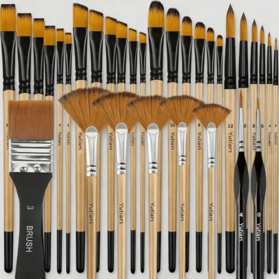 Bộ 32 cọ vẽ họa sĩ với lông nylon - đầu tròn, đầu dẹt, đầu quạt, đầu vát và đầu vẽ chi tiết nhỏ dành cho vẽ tranh acrylic, sơn dầu và màu nước - Lý tưởng cho họa sĩ chuyên nghiệp và người mới bắt đầu.