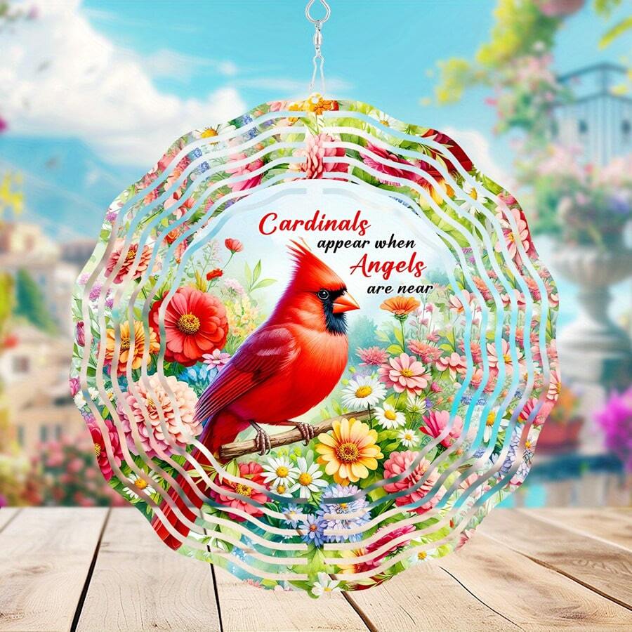 1 pieza Molinillo de viento decorativo rojo cardinal para exteriores, perfecto para el jardín y el patio. Presenta un diseño en 3D de un cardenal rojo, un regalo de Navidad ideal para hombres y mujeres (no incluye colgante), estilo aleatorio