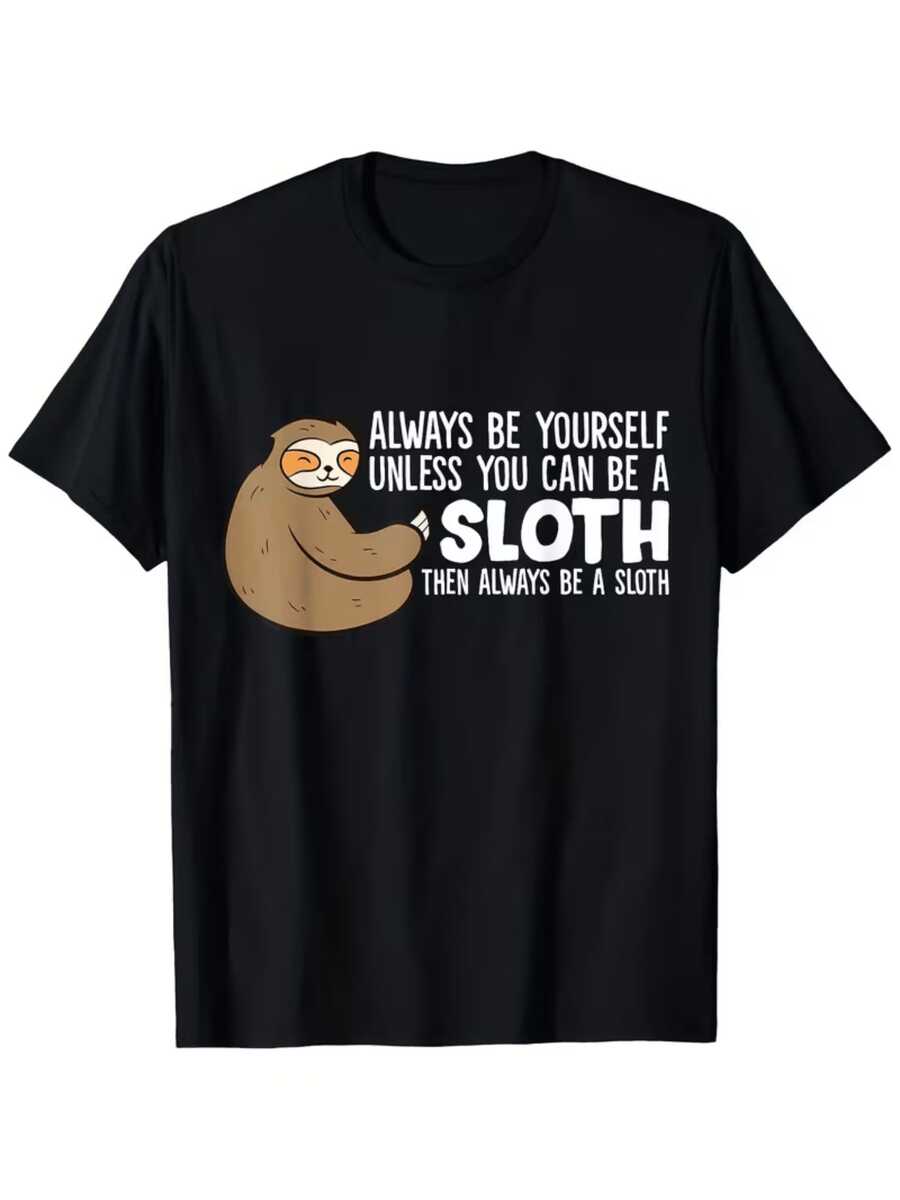 Smiling Sloth That Inspires You To Enjoy Life Calmly And Accept Authenticity With Humor. Comfortable Women's T-Shirt For Modern Casual Everyday Wear. - 黑色 - 查看 1