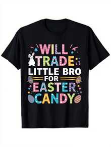 A Cheerful White Rabbit Surrounded By Stars And Colorful Candies Symbolizes The Fun Spirit Of Easter And The Sweetness Of Sharing Happy Moments. A Modern, Casual Women's T-Shirt For A Themed Party. - 黑色 - 查看 1