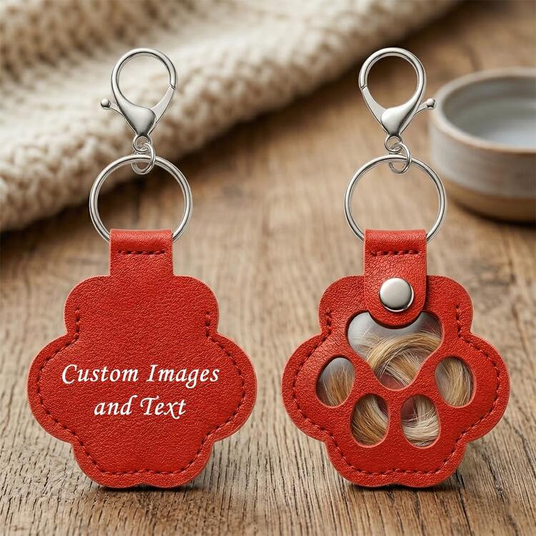 1 pieza Llavero personalizado con foto y nombre de mascota, llavero de cuero con huella de pata y ventana transparente para guardar pelo, colgante conmemorativo personalizado de gato, perro u otro animal, accesorio para billetera, mochila o bolso, regalo significativo para dueños de mascotas, entusiastas, amigos y familiares - Multicolor - Añade 4