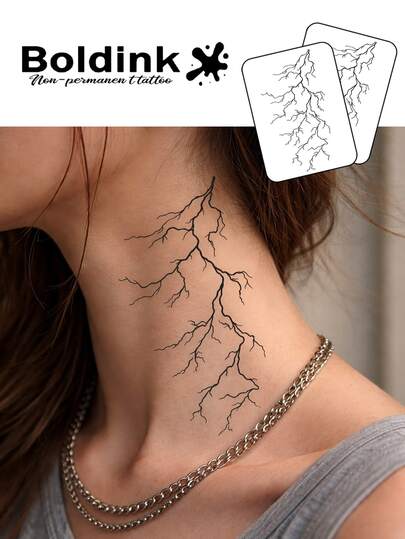  2 piezas Tatuajes temporales de Boldink con efecto de grieta de rayo, tatuajes de arte corporal resistentes al agua que duran 1-2 semanas, fórmula a base de plantas, suave, decoración corporal perfecta para uso diario, regalo de estilo chino para hombres y mujeres