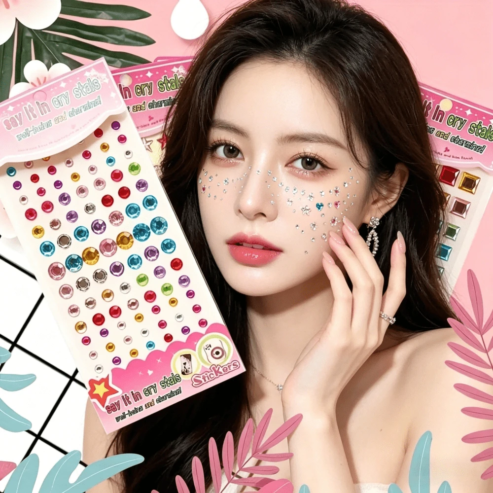 1 Set Rhinestone Decorative Stickers, Includes Round, Star, Flower, Heart, Square And Other Shapes In Macaron, Iridescent, Metallic And More Colors To Meet Various Decoration Needs