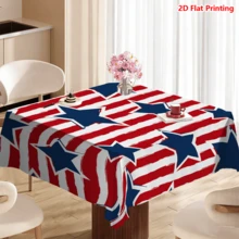 1/2pcs Independence Day Tablecloth, American Flag Pattern Tablecloth, Made Of Polyester Fiber, Suitable For Kitchen, Dining Room, Coffee Table, Picnic, Camping, Countryside, Protects Tabletop, Decorates For Independence Day, Red White Blue Classic Color, Star Spangled Design, Fashionable And Practical Home Decor - Multicolor - View 8