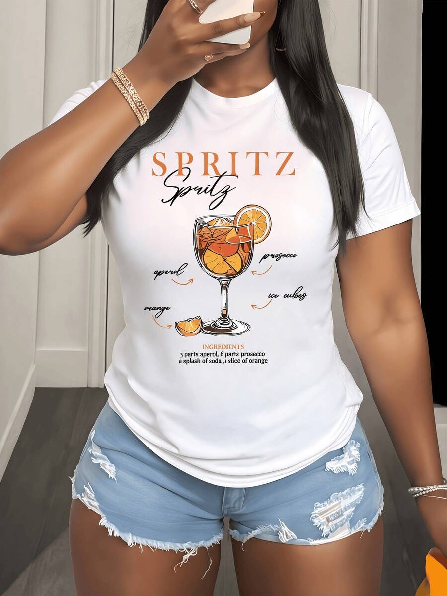 Aperol Spritz Glass With Orange Slices Symbolizes The Freshness Of Summer, The Joy Of Sharing A Bright Moment, And Simple Elegance For Sunny Days. Casual Modern T-Shirt For Everyday Wear - 白色 - 查看 1