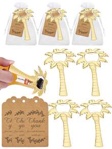 15/3pcs Summer Beach Party Gift Set, Includes Coconut Tree Bottle Opener, Thank You Cards, White Bag, Summer Beach Party Decor, Accessories - Multicolor - View 2
