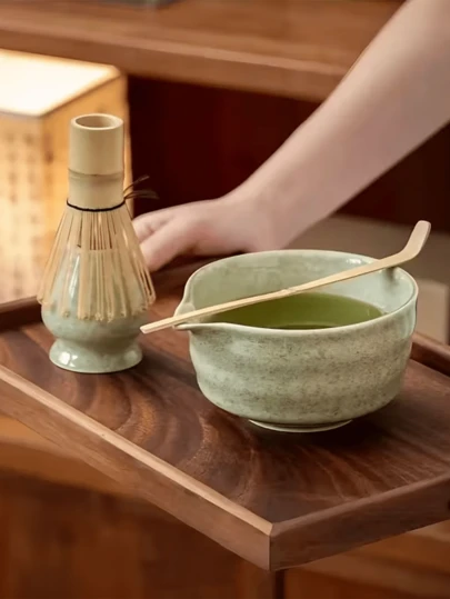 4pcs Premium Matcha Tea Set, Includes Bamboo Whisk, Ceramic Bowl, Spoon And Stand, Complete Traditional Japanese Matcha Preparation Tool Kit, Suitable For Beginners And Enthusiasts, Ceramic Tea Cup Set, Matcha Accessories, Back To School Gift Set, Holiday Gift Set, Halloween Gift