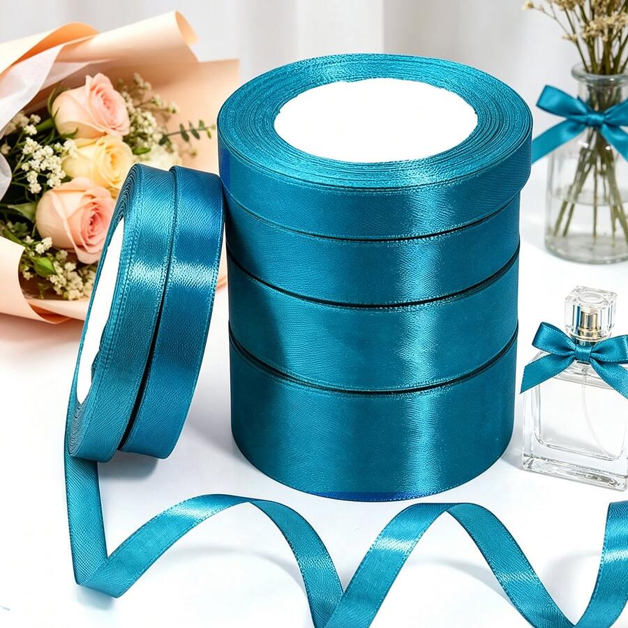 25 Yards Multi-Size Perforated Blue Single-Sided Polyester Satin Ribbon, Minimalist Style Ribbon For DIY Crafts + Hair Accessories, Gift Box Packaging Ribbon, Floral Bouquet Tie, Floral Ribbon, Handmade Gift Wrap Ribbon - Kong Lan - View 1