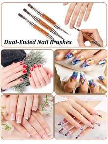 1/3pcs Double-Ended Wooden Handle Multi-Functional Nail Art Brush Set, Suitable For Acrylic, Gel, Polygel Nails, Can Be Used For French Manicure, Line Drawing, 3D Carving, Relief, Nail Care And Fine Sketching - Multicolor - View 6