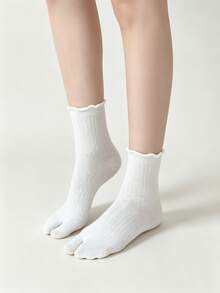 1/4 Pasang Kaos Kaki Minimalis Serbaguna Motif Garis Vertikal dengan Jari Kaki Terpisah, Panjang Setengah Betis - MultiWarna - View 1