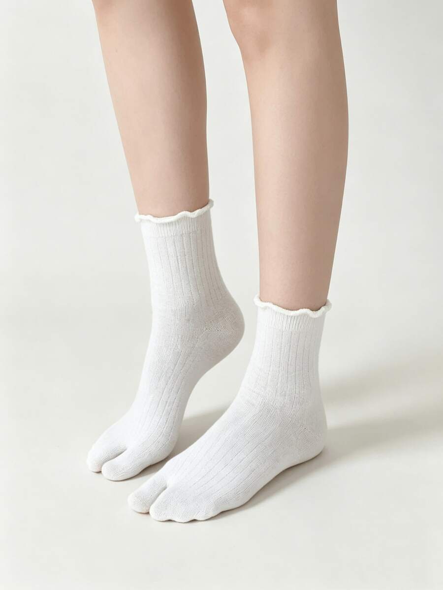 1/4 Pasang Kaos Kaki Minimalis Serbaguna Motif Garis Vertikal dengan Jari Kaki Terpisah, Panjang Setengah Betis - MultiWarna - View 1