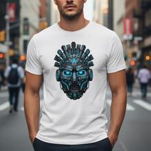Cyberpunk Warrior Mask Tee - Futuristic Techwear Graphic - Blanco - Ver 8