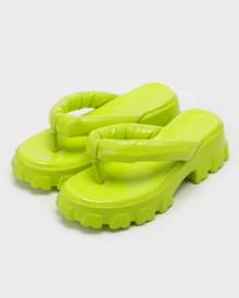 RASOLLI Women's Neon Lime Green Chunky Platform Thong Flip Flops – Y2K Thick Sole Lug Sandals Beach Slides - 綠色 - 查看 5