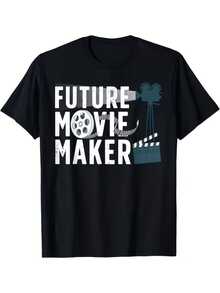 Motivational Text Celebrating The Passion For Film With Vintage Camera, Film Reel And Clapperboard Inspiring Future Storytellers. Comfortable Casual Women's T-Shirt For Everyday Wear - 黑色 - 查看 8