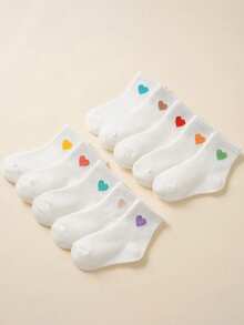 5 Pairs/10 Pairs New Popular Socks, Colorful Heart Pattern White Socks, Breathable Comfortable Mid-Calf Socks, Suitable For Students And Various Occasions - Multicolor - View 3
