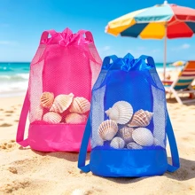 2pcs/Set Dual-Shoulder Mesh Backpack, Multiple Colors Available, Toiletry Bag, Beach Storage Bag, Women's Backpack, Large Capacity Mesh Pouch, Multifunctional Travel Backpack, Beach Accessory Storage Bag, Portable Dual-Shoulder Seashell Storage Mesh Bag, Suitable For Various Occasions - Multicolor - View 3