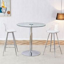 Modular Bar Set: Round Glass Table, 89 Cm In Diameter + 2 Bar Stools With Silver Legs. • Transparent Appearance • Versatile Use • Creates A Feeling Of Spaciousness And Optimizes Space. - Silver - View 2
