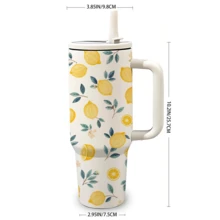 1 peça Copo térmico isolado de aço inoxidável de 40oz com estampa de limão, alça e palhinha, copo de viagem térmico com frutas de verão, isolamento a vácuo de parede dupla mantém quente 12 horas e frio 24 horas, garrafa de água compatível com porta-copos de grande capacidade, presente fofo para mulheres, mães e amigas - Damasco - Ver 7