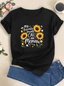Girasoles brillantes con pequeñas estrellas y frases tiernas que celebran el amor familiar expresando alegría y cariño a través de colores cálidos y energía positiva camiseta de mujer casual cómoda para uso diario - Negro - Ver 1