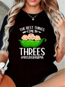 Three Adorable Babies Inside A Green Pod Symbolize Family Unity And The Joy Of Having Many Blessings In Life. A Modern, Casual Women's T-Shirt, Ideal For Proud Grandmothers. - 黑色 - 查看 8
