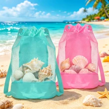 2pcs/Set Dual-Shoulder Mesh Backpack, Multiple Colors Available, Toiletry Bag, Beach Storage Bag, Women's Backpack, Large Capacity Mesh Pouch, Multifunctional Travel Backpack, Beach Accessory Storage Bag, Portable Dual-Shoulder Seashell Storage Mesh Bag, Suitable For Various Occasions - Multicolor - View 10