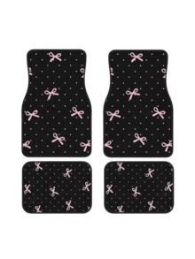 4pcs Pink Bow Car Floor Mats Set - Durable Polyester Material, Easy To Clean, Front & Rear Seat Protection, All-Weather Use, Fit For Trucks, Sedans And SUVs, Perfect Gift - A - View 9