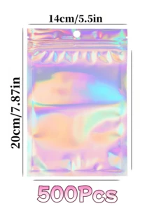 Disponibile în diferite dimensiuni 1000/500/100/50, pungi resigilabile anti-miros, pungi holografice din folie de poliester curcubeu, pungi cu fermoar din folie de aluminiu termosigilate cu găuri de agățare, potrivite pentru ambalarea cadourilor de petrecere, pungi de sigilare pentru bijuterii și mostre de unghii, pungi de ambalare a cadourilor de petrecere, pungi pentru depozitarea accesoriilor pentru bijuterii, pungi pentru depozitarea cosmeticelor. Potrivite și pentru pungi din folie de aluminiu pentru cadouri de petrecere pentru întreprinderi mici. - Multicolor - Vizualizare 24
