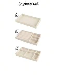9pcs/1pc Velvet Jewelry Tray Large Capacity Jewelry Storage Box Accessory Tray Multi-Functional Storage Box With Independent Compartments, Stackable Jewelry Display Rack, Suitable For Earrings, Necklaces, Bracelets, Rings, Hair Clips, Hairbands, Etc. Valentine's Day/Back To School Season - Beige - View 22