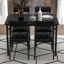 Metal And Wood Rectangular Table With 4 Upholstered Chairs,5 Piece Dining Table Set - Cement Ash - View 8