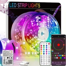智慧臥室 LED 燈條 RGB 燈帶,App 與遙控控制,音樂同步,定時功能,適用客廳、房間裝飾,生日禮物、節日與婚禮裝飾 - 彩色 - 查看 2