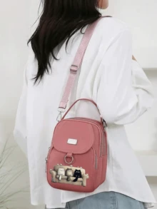 女士猫咪图案单肩包 | 高品质尼龙材质，拉链封口，带衬里，女士时尚牛津布斜挎包，多功能日常使用，通勤上学的理想腋下包，大容量 - 彩色 - 查看 7