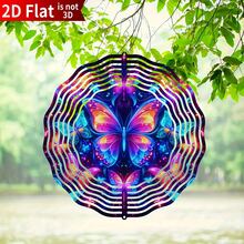 1pc Blue Butterfly Wind Spinner, 2D Flat Metal Fan, Suitable For Patio And Garden, 10-Inch Blue Powered Outdoor Fan Decor, Large Spinfinity Wind Sculpture Decoration, Colorful Fan Catcher Yard Art (Pendant Not Included), Style Sent Randomly - Multicolor - View 4