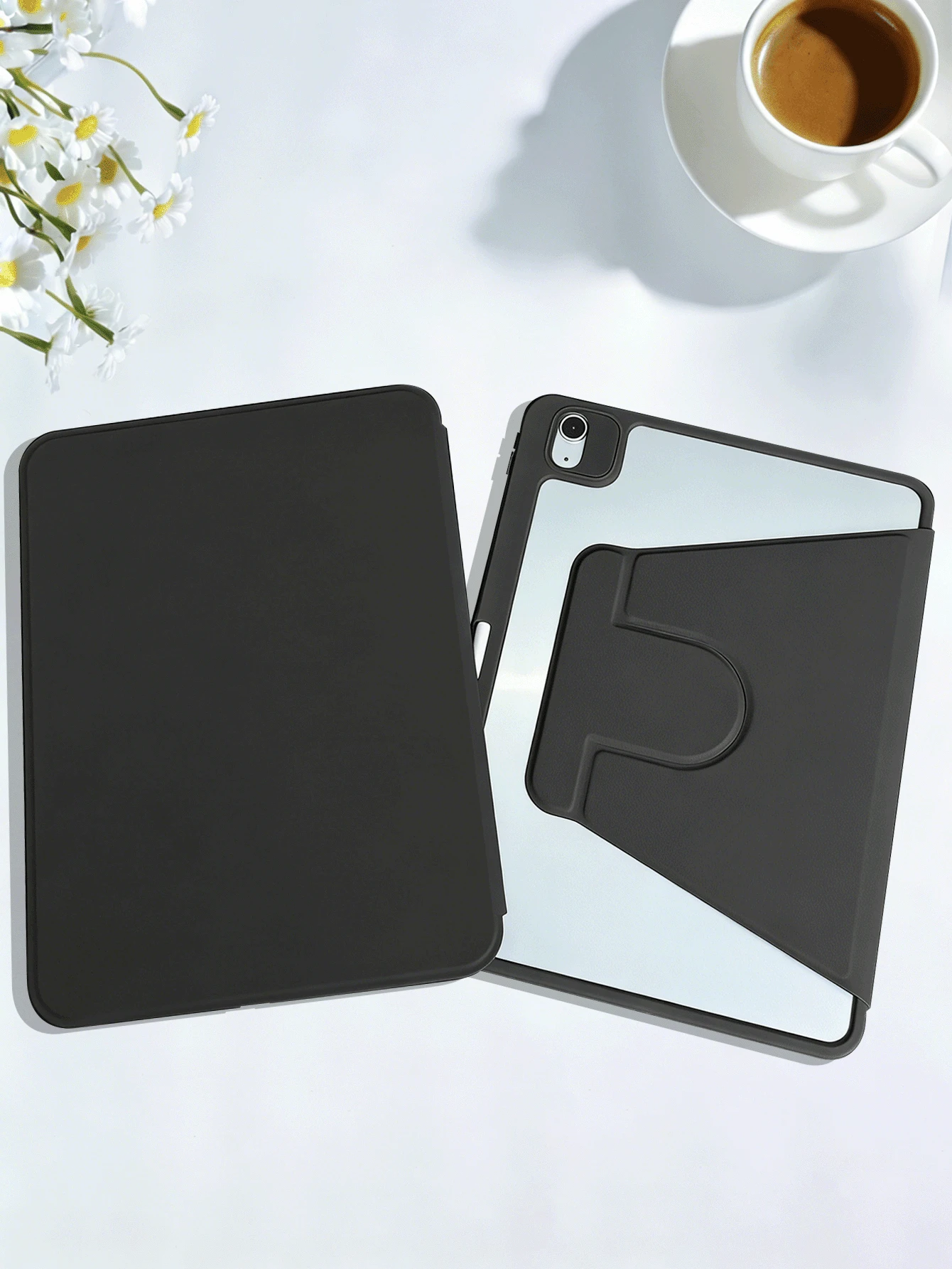 Ốp bảo vệ xoay 360° có ngăn đựng bút cảm ứng cho iPad thế hệ 10/11 (A16) 2025/9/8/7, Mini 6, Pro 11/12.9 (2018/2020/2021/2022), siêu mỏng/chân đế thông minh/tự động bật màn hình, tương thích với Apple. - màu đen - Xem 1