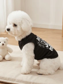 LUCKIE LABO 1pc "Just A Boy Who Loves His Mama" Letter Slogan Funny Print Pet Vest, Physical Flea Protection, Reduces Shedding, Insulated & Breathable Dog Vest, Suitable For Large And Small Dogs And Cats, Indoor And Outdoor - Black - View 6