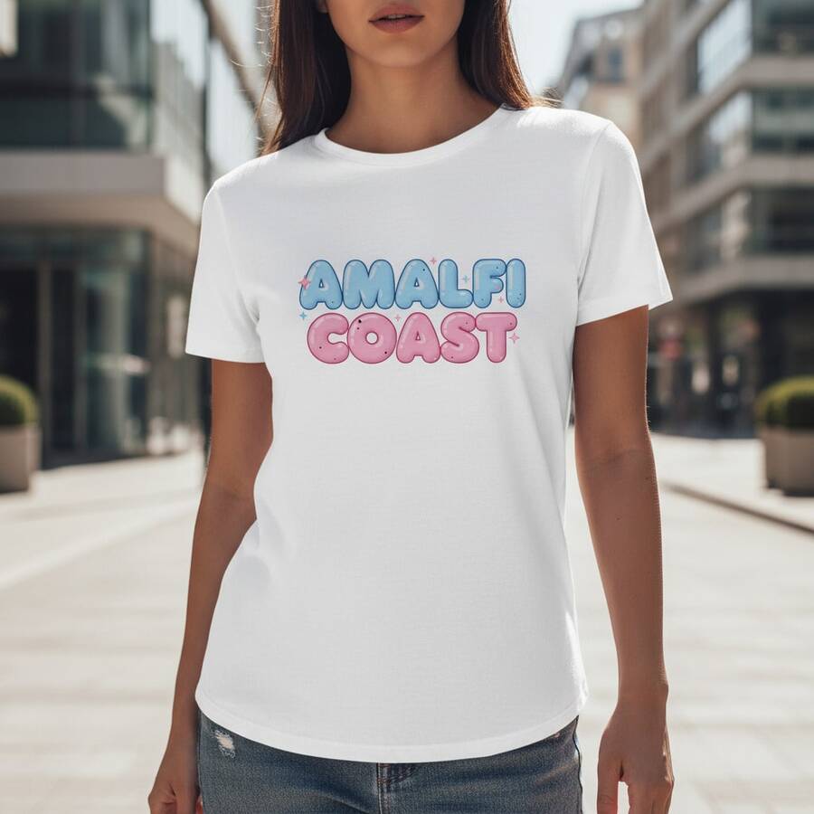 Amalfi Coast Y2K Bubblegum Bliss 3D Graphic Tee - Retro Sky Blue & Pink Aesthetic - Blanco - Ver 1