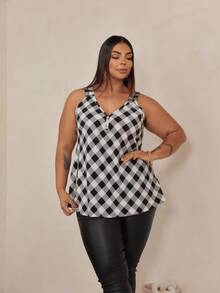 Women's Plus Size Tank Top Duna With Pearl Buttons, Sizes GG G1 To G3 - White & Black - View 4