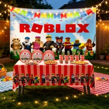 ROBLOX 32件套生日派对礼品套装，户外派对用品，礼品纸盒，游戏主题包装袋，生日派对礼品袋，婚礼装饰 - Roblo 背景布 桌巾 杯盤 吸管 - 查看 6