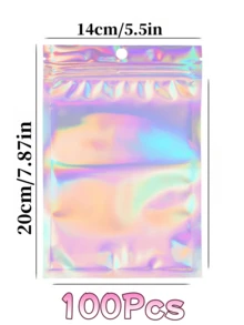 Disponibile în diferite dimensiuni 1000/500/100/50, pungi resigilabile anti-miros, pungi holografice din folie de poliester curcubeu, pungi cu fermoar din folie de aluminiu termosigilate cu găuri de agățare, potrivite pentru ambalarea cadourilor de petrecere, pungi de sigilare pentru bijuterii și mostre de unghii, pungi de ambalare a cadourilor de petrecere, pungi pentru depozitarea accesoriilor pentru bijuterii, pungi pentru depozitarea cosmeticelor. Potrivite și pentru pungi din folie de aluminiu pentru cadouri de petrecere pentru întreprinderi mici. - Multicolor - Vizualizare 17