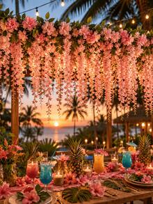1Set/26pcs Artificial Pink Cherry Blossom Vine With Wisteria Flowers, Includes Adjustable Tying Wire. Garlands, Suitable For Proposals, Wedding Scene Decorations, Birthday Parties, Hawaiian Parties, And Other Party Scenes. Seasonal Holiday Decorations - Artificial Flowers - View 4