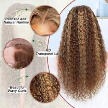 30 Inch Highlight Ombre Lace Front Wig Human Hair 13x6 HD Honey Blonde Deep Wave Lace Front Wigs Human Hair 250% Density 4/27 Wet And Wavy Water Wave Lace Frontal Wigs 13x4 Colored Culy Glueless Wigs Human Hair For Women - S4/27 - 查看 8